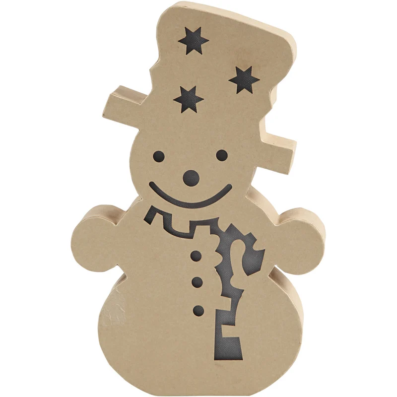 Leuchtende Pappmaché-Figur, Schneemann, H 27 cm, T 4 cm, B 17,5 cm, 1 Stk [HOB-54906]