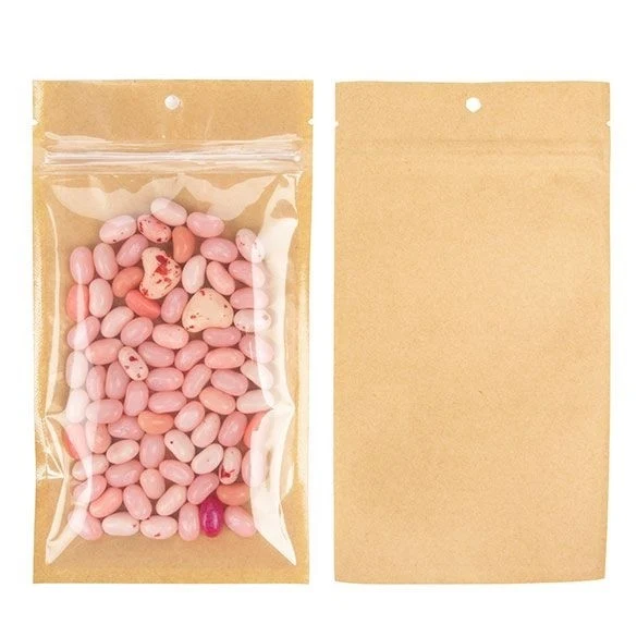 Druckverschlussbeutel Kraft/Transparent 10.2x16.5cm mit Einreißkerben (100 Stück) [HZB5KC]