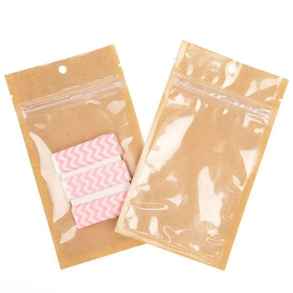 Druckverschlussbeutel Kraft/Transparent 7.6x11.4cm mit Einreißkerben (100 Stück) [HZB3KC]