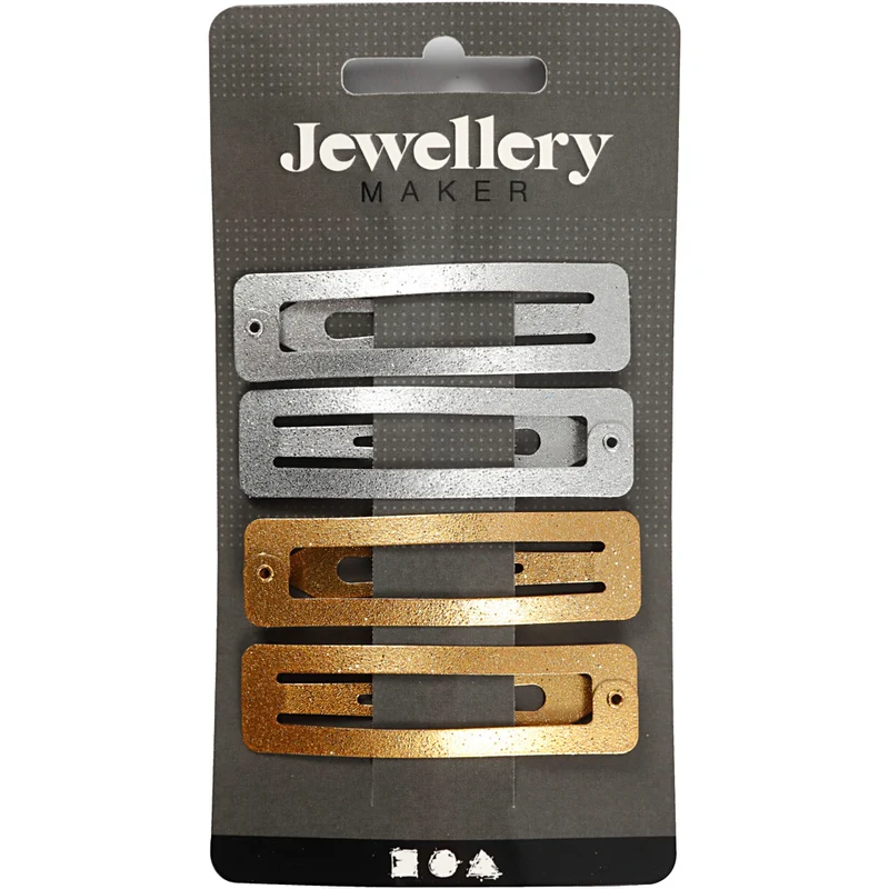 Haarspange, L 58 mm, B 16 mm, Gold, Silber, 4 Stk/ 1 Pck [HOB-600995]