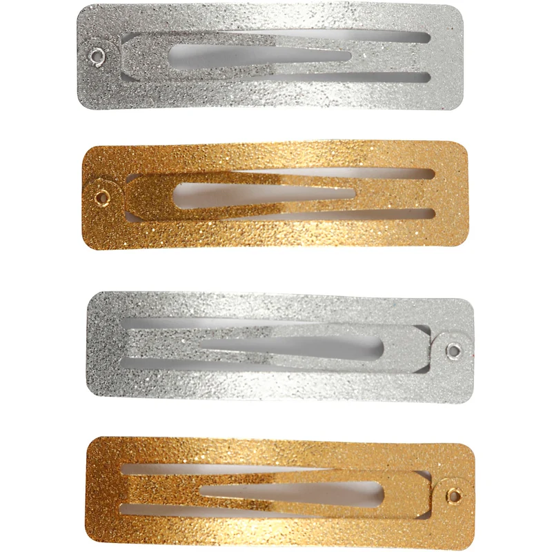 Haarspange, L 58 mm, B 16 mm, Gold, Silber, 4 Stk/ 1 Pck [HOB-600995]