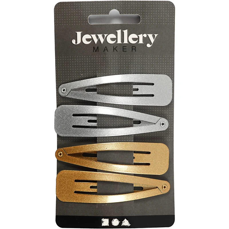 Haarspange, L 66 mm, B 17 mm, Gold, Silber, 4 Stk/ 1 Pck [HOB-600994]