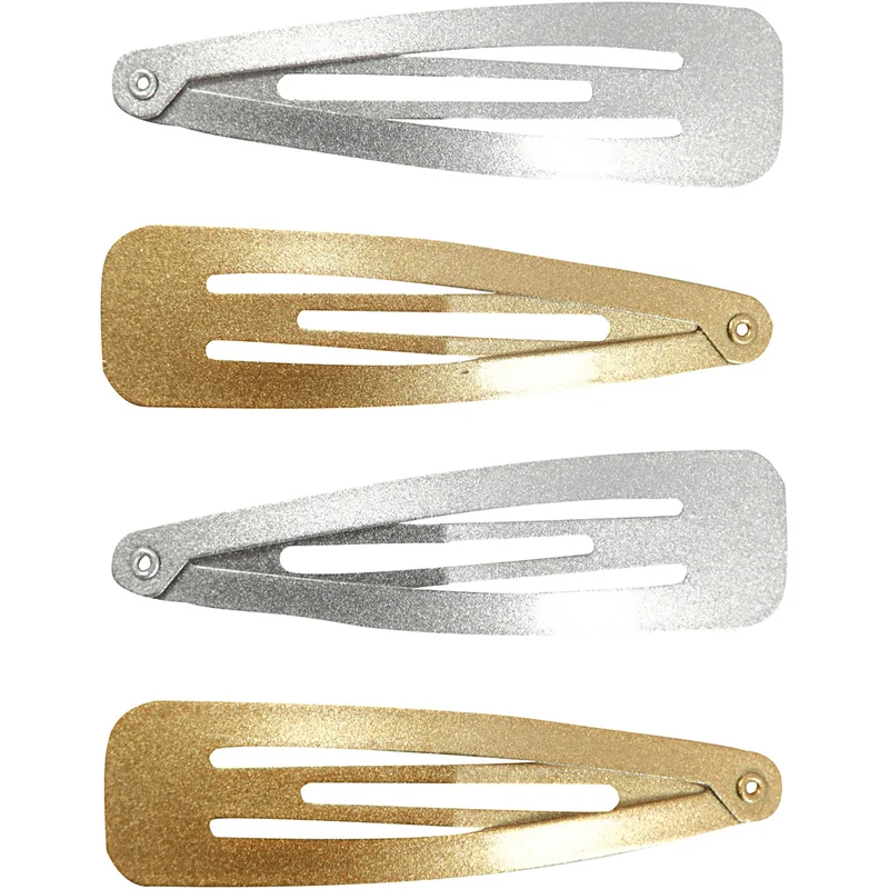 Haarspange, L 66 mm, B 17 mm, Gold, Silber, 4 Stk/ 1 Pck [HOB-600994]