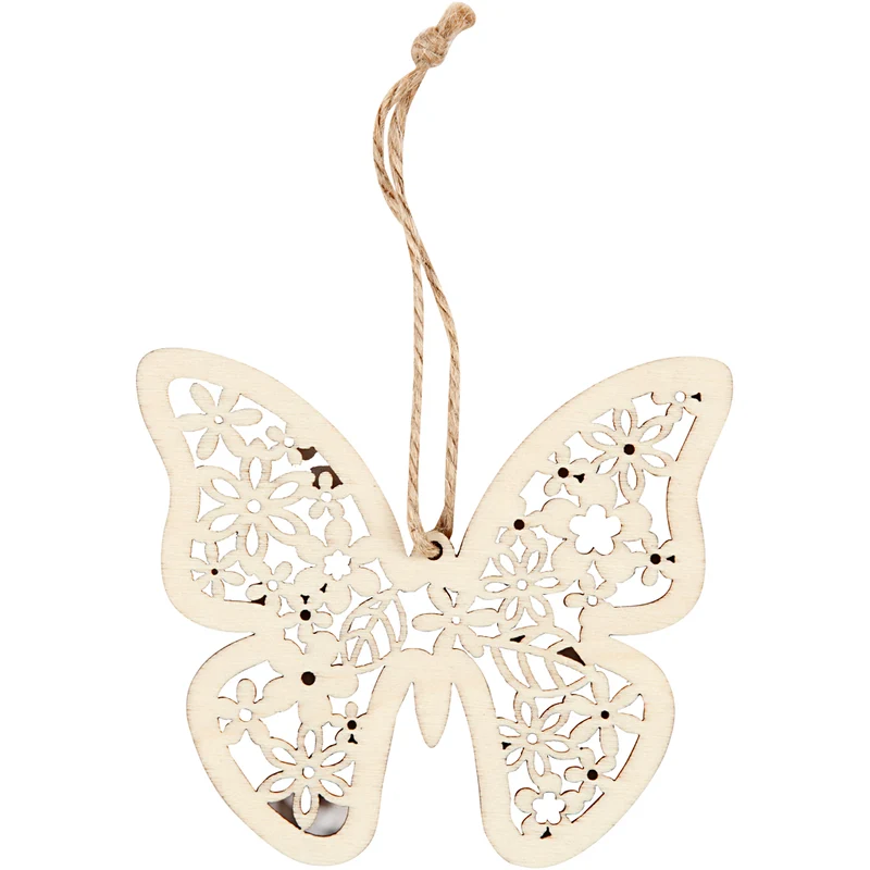 Holz-Anhänger, Schmetterling, Blume, Vogel, H 10 cm, B 10 cm, 90 Stk/ 1 Pck [HOB-57971]