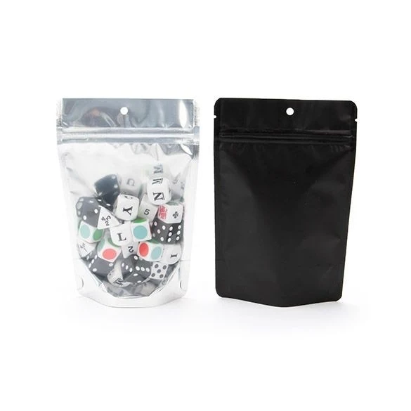 Standbodenbeutel Transparent/Schwarz 12x7.5x18.5cm | 110 Gramm mit Aufhängeloch (100 Stück) [ZBGB46H]