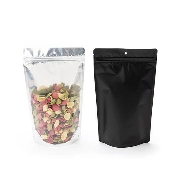Standbodenbeutel Transparent/Schwarz 17.1x8.9x28.5cm | 340 Gramm mit Aufhängeloch (100 Stück) [ZBGB4H]