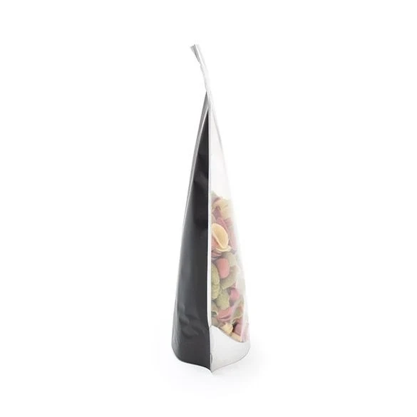 Standbodenbeutel Transparent/Schwarz 17.1x8.9x28.5cm | 340 Gramm mit Aufhängeloch (100 Stück) [ZBGB4H]