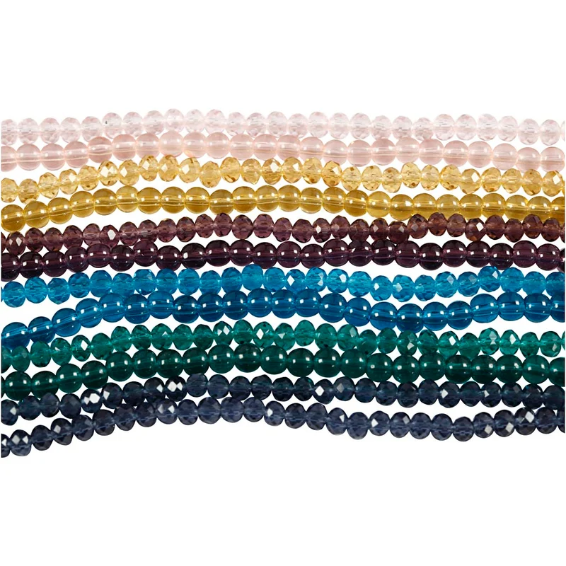 Glas- und Facettperlen - Sortiment, D 4 mm, Lochgröße 1 mm, 12x45Stk/ 1 Pck [HOB-60995]