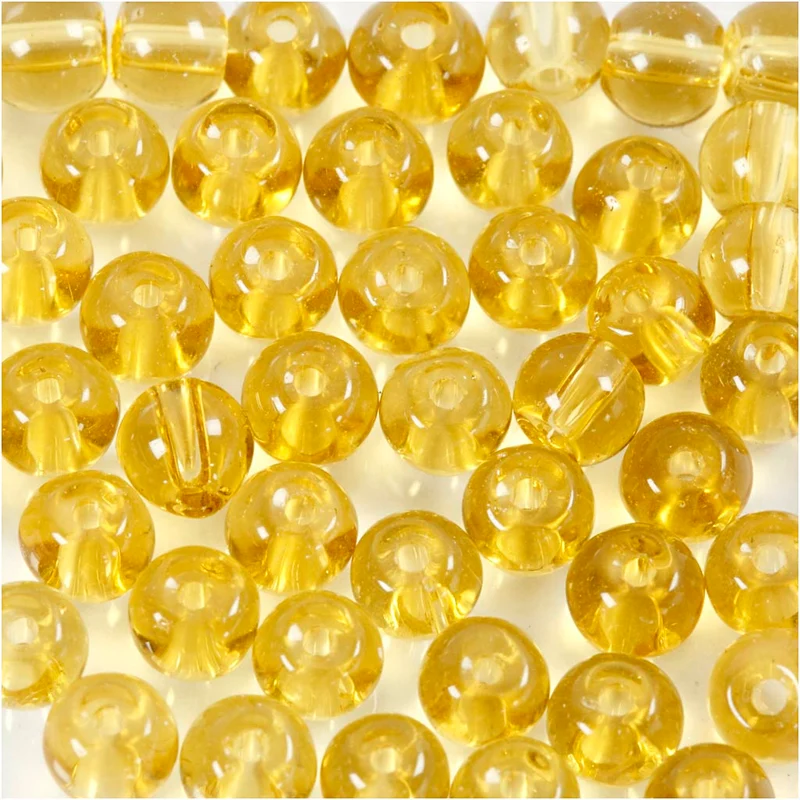 Glasperlen, D 4 mm, Lochgröße 1 mm, Gelb, 45 Stk/ 1 Pck [HOB-60991]
