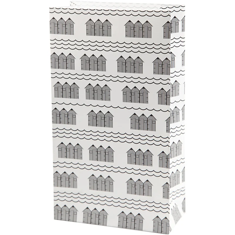 Papiertüten, H 21 cm, Größe 6x12 cm, 80 g, Schwarz, Weiß, 10 Stk/ 1 Pck [HOB-25363]