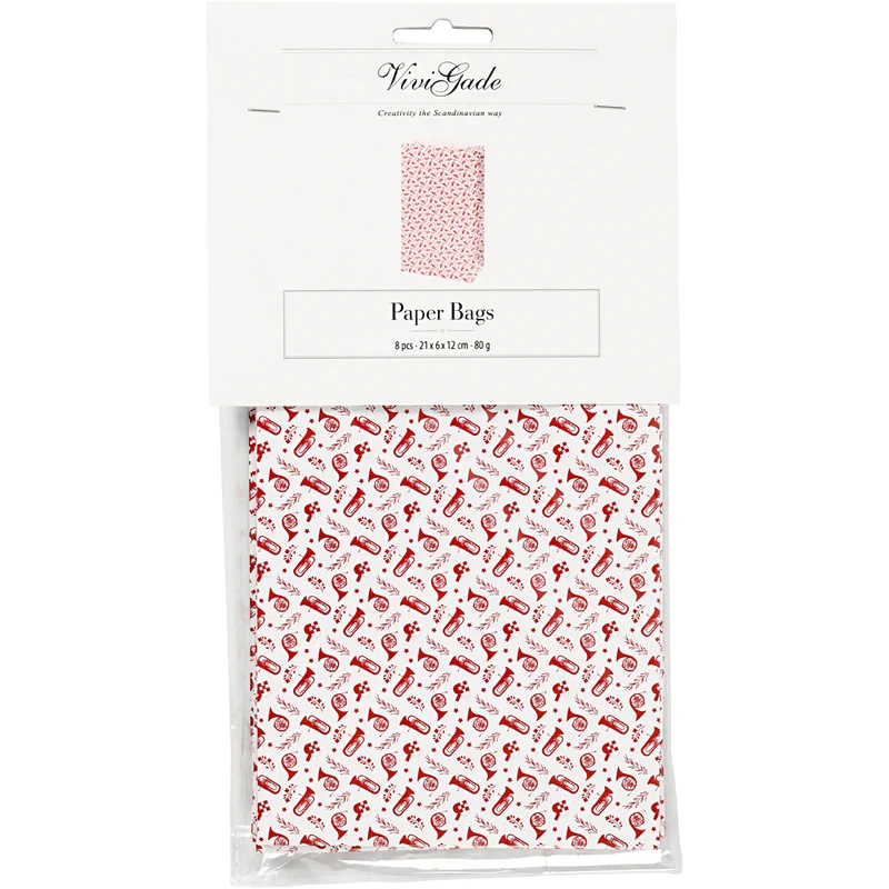 Papiertüten, Trompete, H 21 cm, Größe 6x12 cm, 80 g, Rot, Weiß, 8 Stk/ 1 Pck [HOB-25352]
