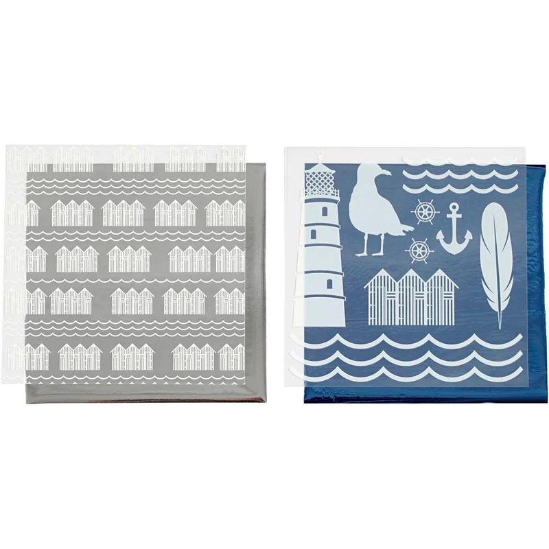 Dekofolie mit Transferblatt, Leuchttürme, Blatt 15x15 cm, Blau, Silber, 2x2 Bl./ 1 Pck [HOB-25336]