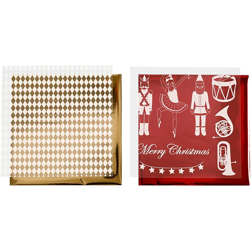 Deko- und Transferfolie, Nussknacker, Weihnachtsmann, Ballerina, Blatt 15x15 cm, Gold, Rot, Weiß, 4 Bl./ 1 Pck [HOB-25334]