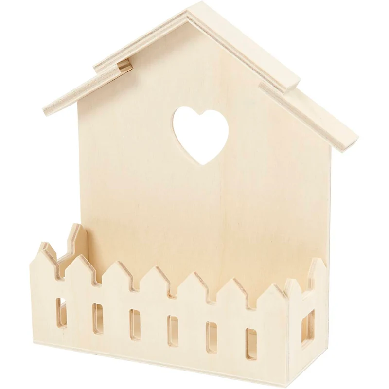 Haus mit Zaun, H 16,5 cm, T 5,5 cm, B 13 cm, 1 Stk [HOB-57958]