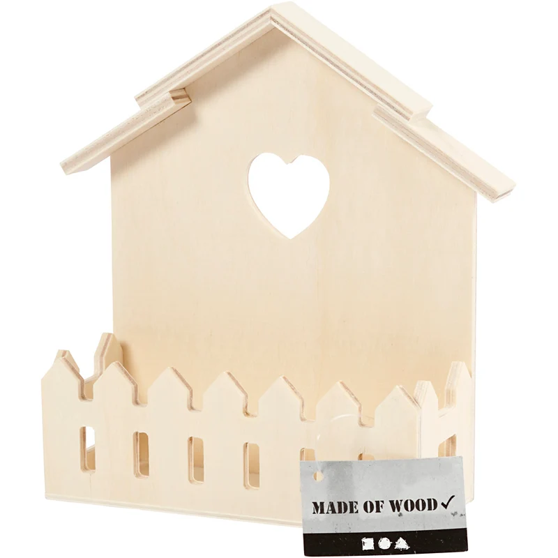Haus mit Zaun, H 16,5 cm, T 5,5 cm, B 13 cm, 1 Stk [HOB-57958]