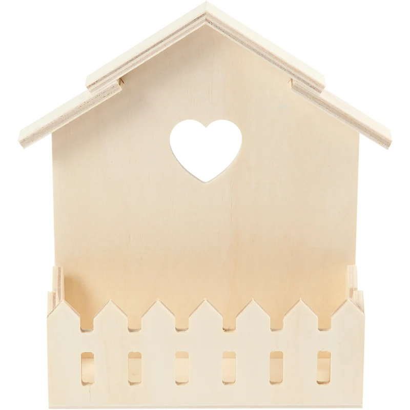 Haus mit Zaun, H 16,5 cm, T 5,5 cm, B 13 cm, 1 Stk [HOB-57958]