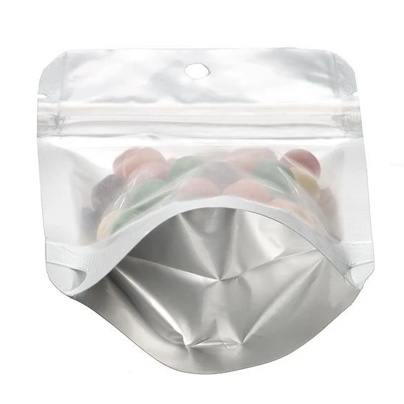 Standbodenbeutel Transparent/Silber 8x5x13cm | 28 Gramm mit Aufhängeloch (100 Stück) [ZBGS1H]