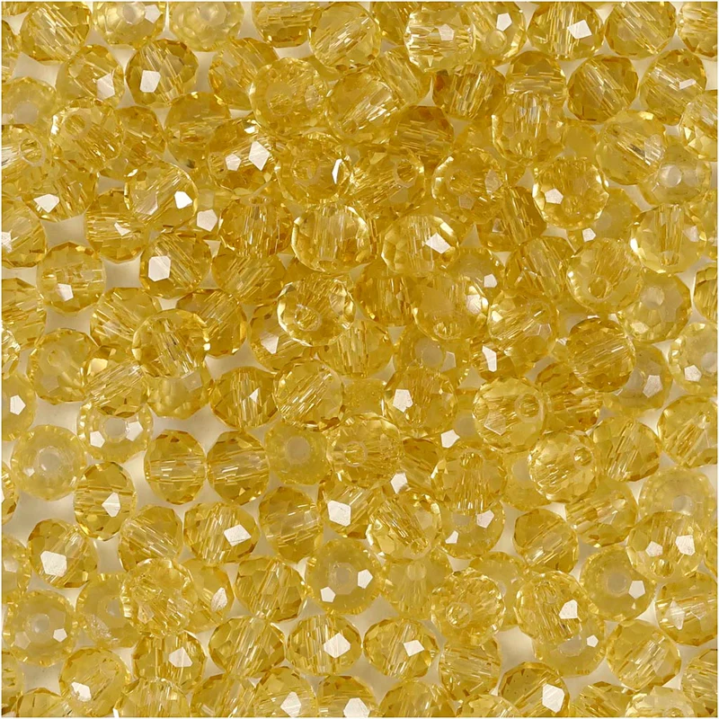 Glasschliffperlen, D 4 mm, Lochgröße 1 mm, Gelb, 45 Stk/ 1 Pck [HOB-60981]