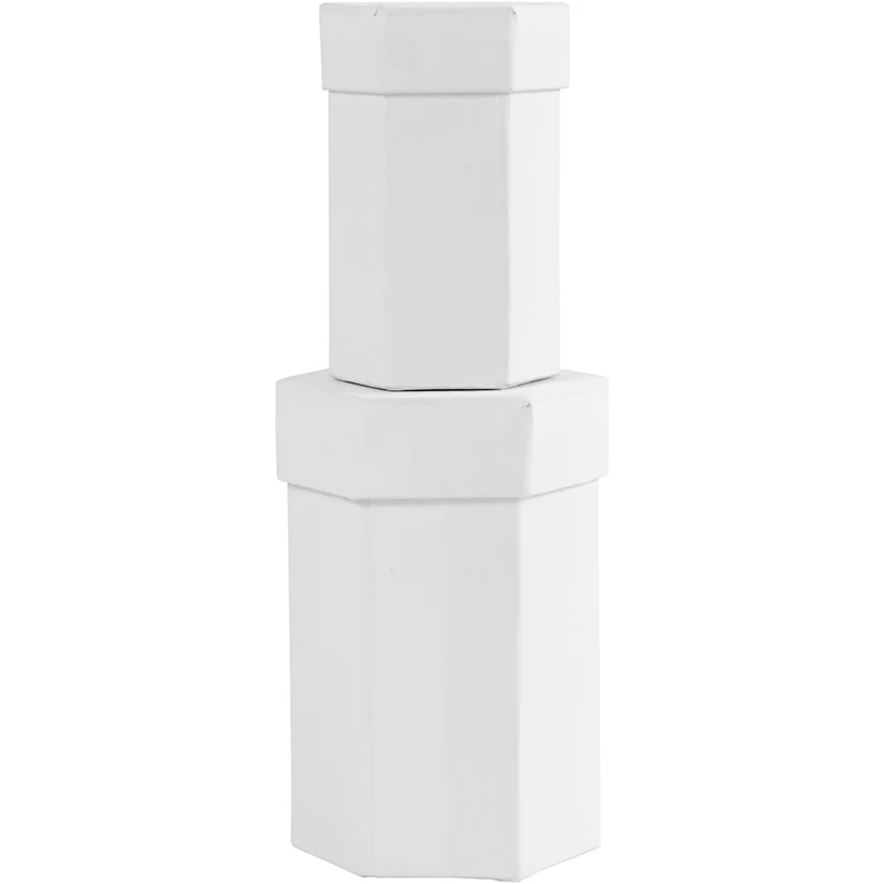 Sechseckige Deckelkartons, H 7+9 cm, Größe 4,5+6 cm, Weiß, 2 Stk/ 1 Set [HOB-504325]