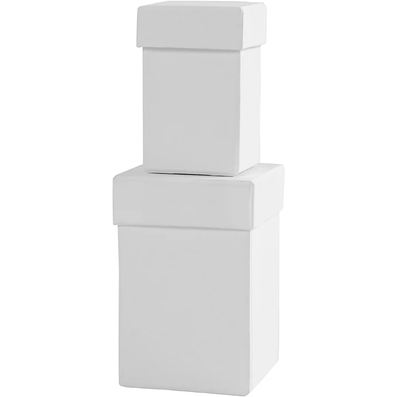 Quadratische Deckelkartons, H 7+9 cm, Größe 4,5+6 cm, Weiß, 2 Stk/ 1 Set [HOB-504324]