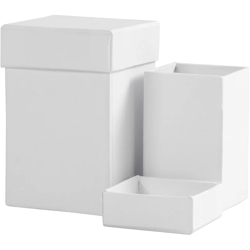 Quadratische Deckelkartons, H 7+9 cm, Größe 4,5+6 cm, Weiß, 2 Stk/ 1 Set [HOB-504324]