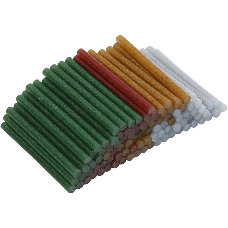 Klebesticks Mini, L 10 cm, D 7 mm, Glitter, Gold, Grün, Rot, Silber, 100 Stk/ 1 Pck [HOB-39147]