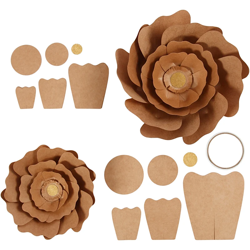 Papierblumen, D 15+25 cm, Natur, 2 Stk/ 1 Pck [HOB-599916]