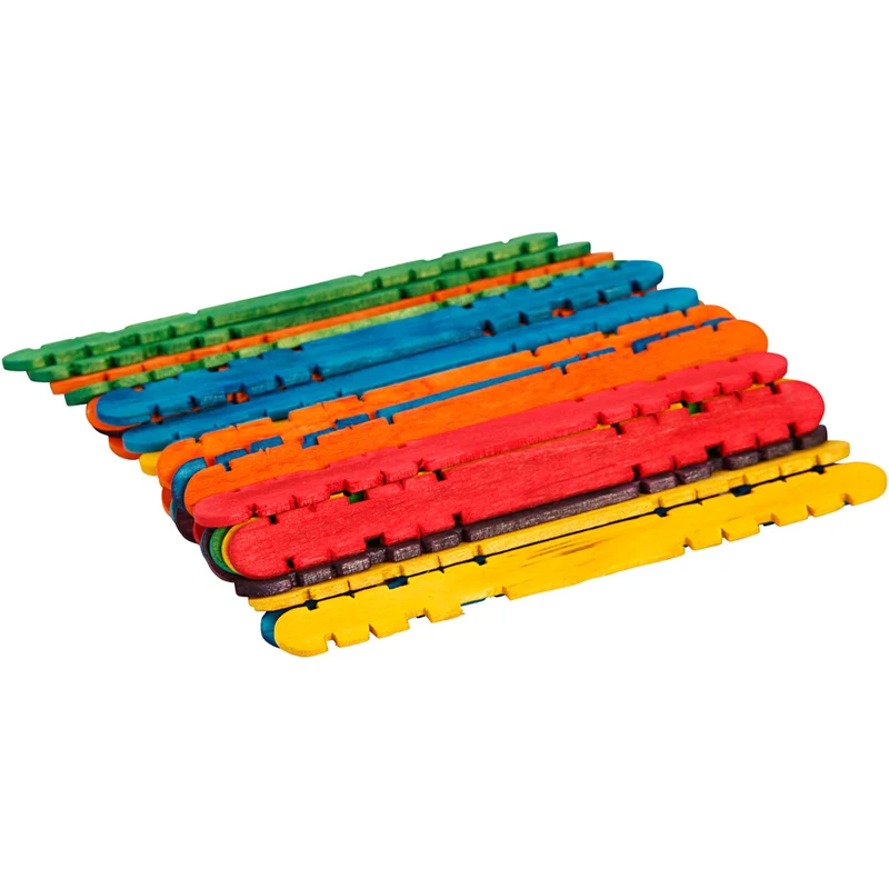 Holzbaustäbe mit Kerben, L 11,4 cm, B 10 mm, Sortierte Farben, 30 Stk/ 1 Pck [HOB-579980]