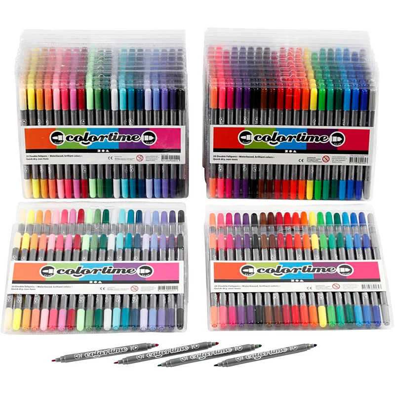 Colortime Dual-Filzstifte, Strichstärke 2,3+3,6 mm, Standard-Farben, Zusätzliche Farben, 24 Pck/ 1 Pck [HOB-37993]