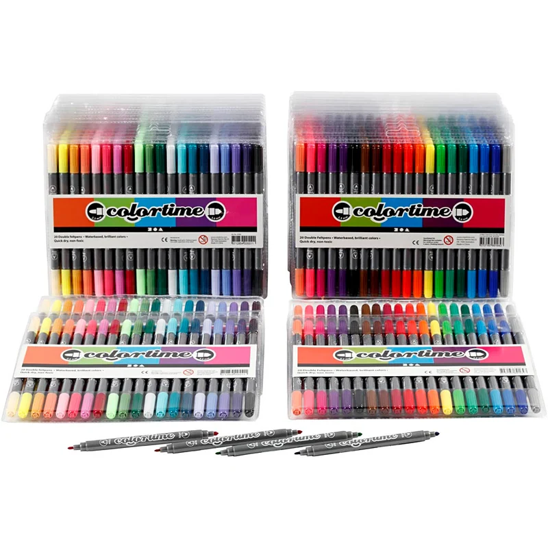 Colortime Dual-Filzstifte, Strichstärke 2,3+3,6 mm, Standard-Farben, Zusätzliche Farben, 24 Pck/ 1 Pck [HOB-37993]