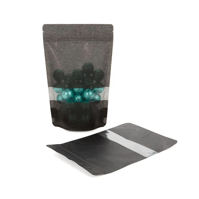 Standbodenbeutel Reispapier Schwarz 14.9x8.9x23.2cm | 310 Gramm mit Fenster (100 Stück) [ZBGR7B]