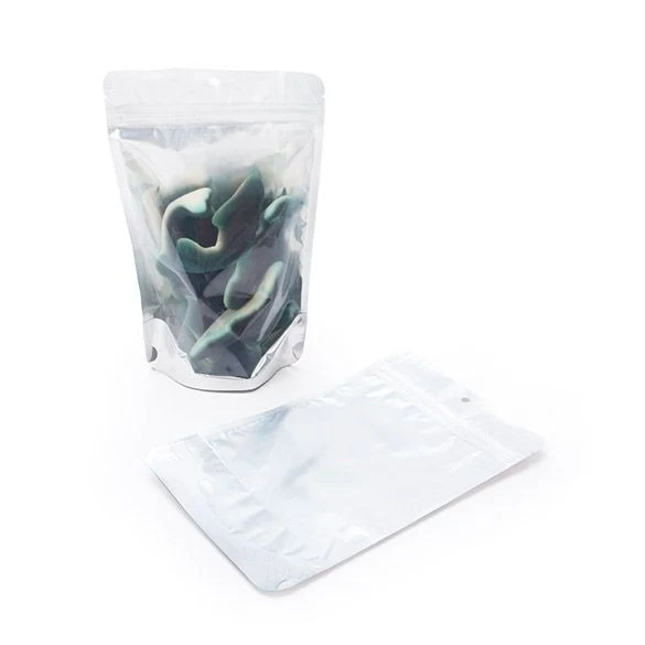 Standbodenbeutel Transparent/Silber 13x8x20.5cm | 110 Gramm mit Aufhängeloch (100 Stück) [ZBGS3H]