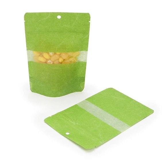 Standbodenbeutel Reispapier Grün 10.2x6x15.2cm | 57 Gramm mit Aufhängeloch (100 Stück) [ZBGR2GRH]