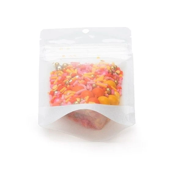 Standbodenbeutel Reispapier Transparent/Weiß 8x5x13cm | 28 Gramm mit Aufhängeloch (100 Stück) [ZBGR1WCH]