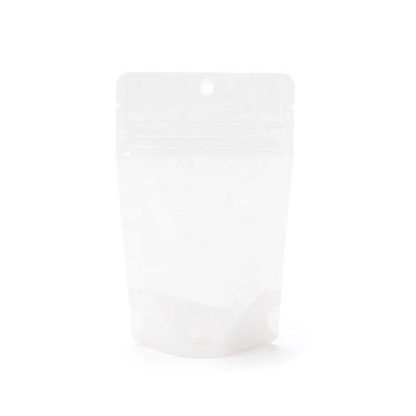 Standbodenbeutel Reispapier Transparent/Weiß 8x5x13cm | 28 Gramm mit Aufhängeloch (100 Stück) [ZBGR1WCH]
