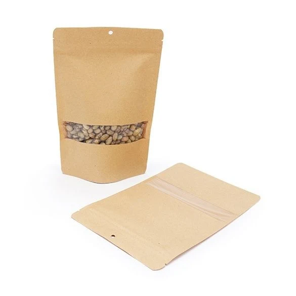 Standbodenbeutel Kraft 14.9x8.9x23.2cm | 310 Gramm mit Sichtfenster & Aufhängeloch (100 Stück) [ZBGW7KH]