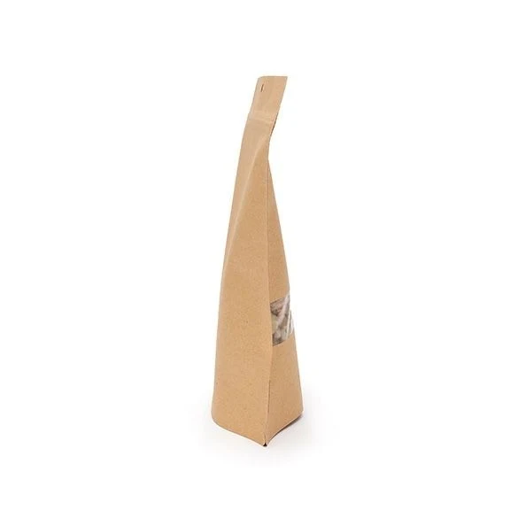 Standbodenbeutel Kraft 14.9x8.9x23.2cm | 310 Gramm mit Sichtfenster & Aufhängeloch (100 Stück) [ZBGW7KH]