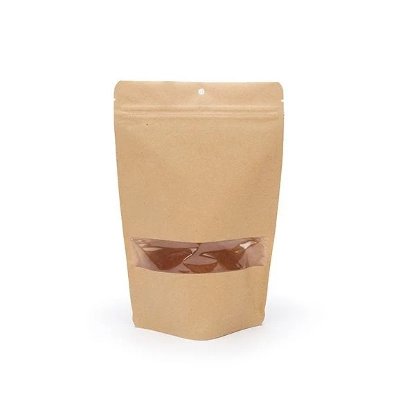 Standbodenbeutel Kraft 14.9x8.9x23.2cm | 310 Gramm mit Sichtfenster & Aufhängeloch (100 Stück) [ZBGW7KH]