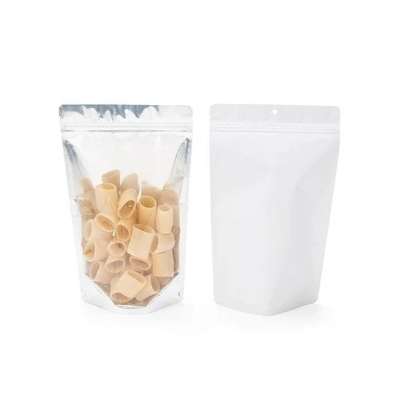 Standbodenbeutel Transparent/Weiß 17x9x28.5cm | 340 Gramm mit Aufhängeloch (100 Stück) [ZBGW4H]