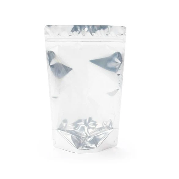 Standbodenbeutel Transparent/Weiß 17x9x28.5cm | 340 Gramm mit Aufhängeloch (100 Stück) [ZBGW4H]