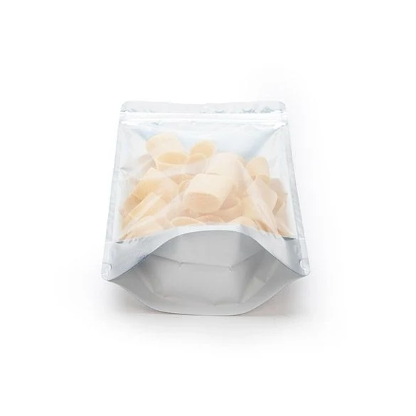 Standbodenbeutel Transparent/Weiß 17x9x28.5cm | 340 Gramm mit Aufhängeloch (100 Stück) [ZBGW4H]