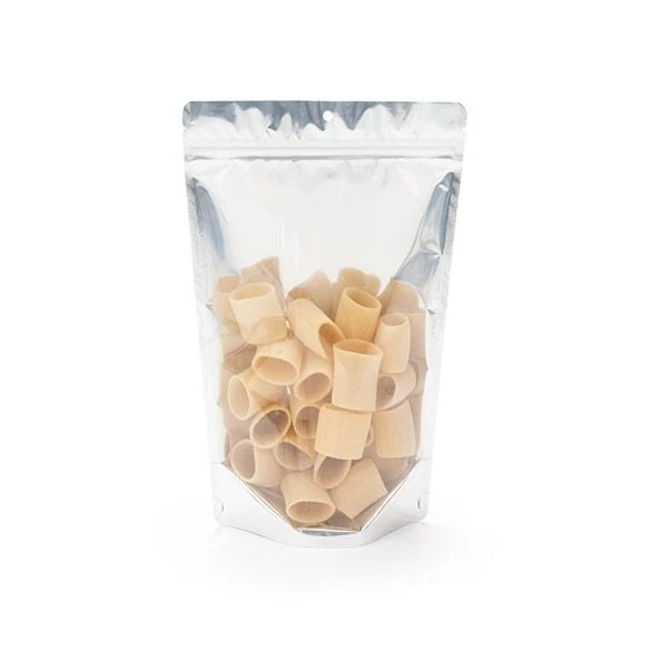 Standbodenbeutel Transparent/Weiß 17x9x28.5cm | 340 Gramm mit Aufhängeloch (100 Stück) [ZBGW4H]
