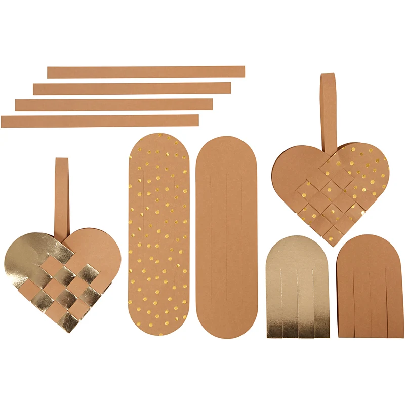 Herzen aus Kunstlederpapier, Dicke 0,55 mm, Gold, 1 Set [HOB-498831]