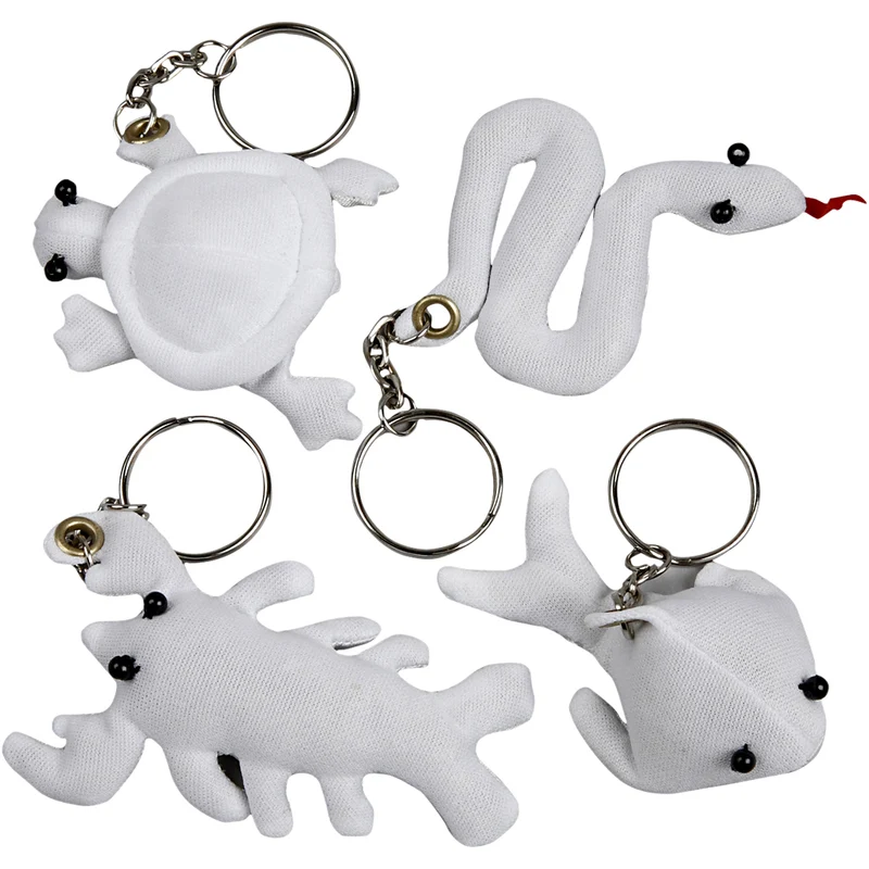 Schlüsselanhänger aus Stoff, Größe 4-8 cm, Weiß, 4 Stk/ 1 Pck [HOB-495023]