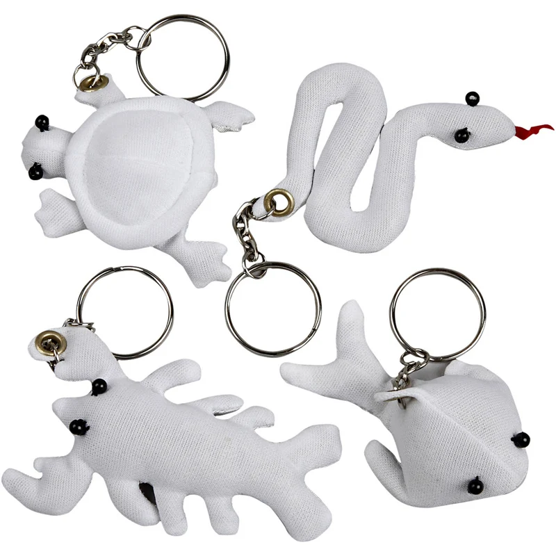 Schlüsselanhänger aus Stoff, Größe 4-8 cm, Weiß, 4 Stk/ 1 Pck [HOB-495023]