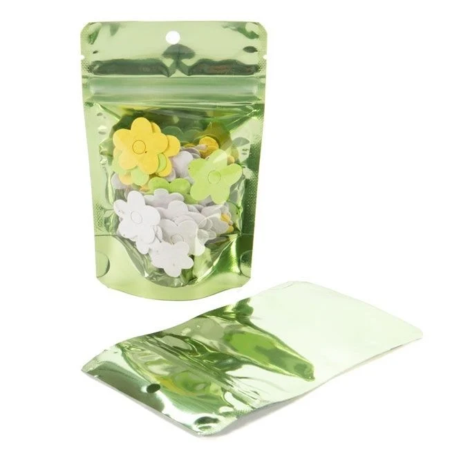 Standbodenbeutel Transparent/Grün 10.2x6x15.2cm | 57 Gramm (100 Stück) [ZBGB2GR]