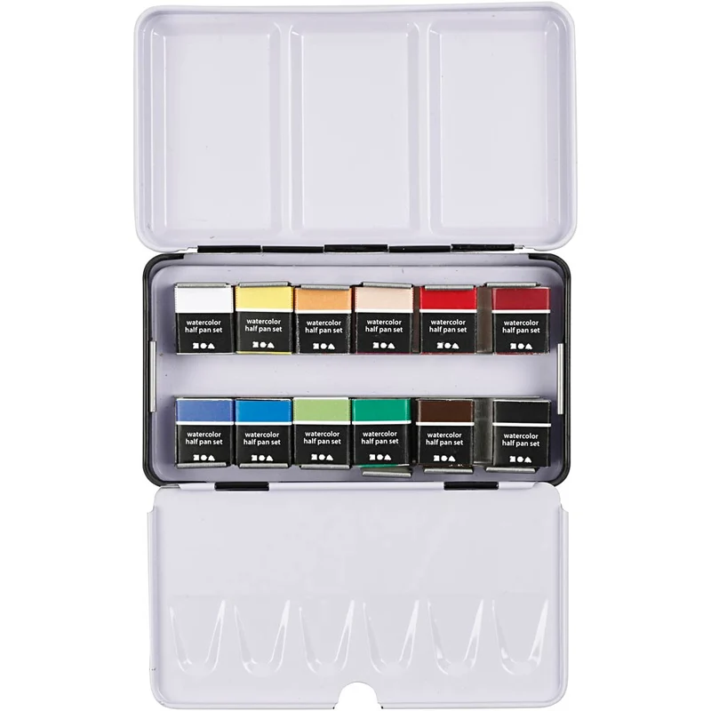 Art Aquarellfarben, Halbwannen, Größe 10x15x20 mm, Standard-Farben, 12 Farbe/ 1 Pck [HOB-34244]