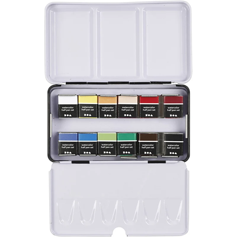 Art Aquarellfarben, Halbwannen, Größe 10x15x20 mm, Standard-Farben, 12 Farbe/ 1 Pck [HOB-34244]