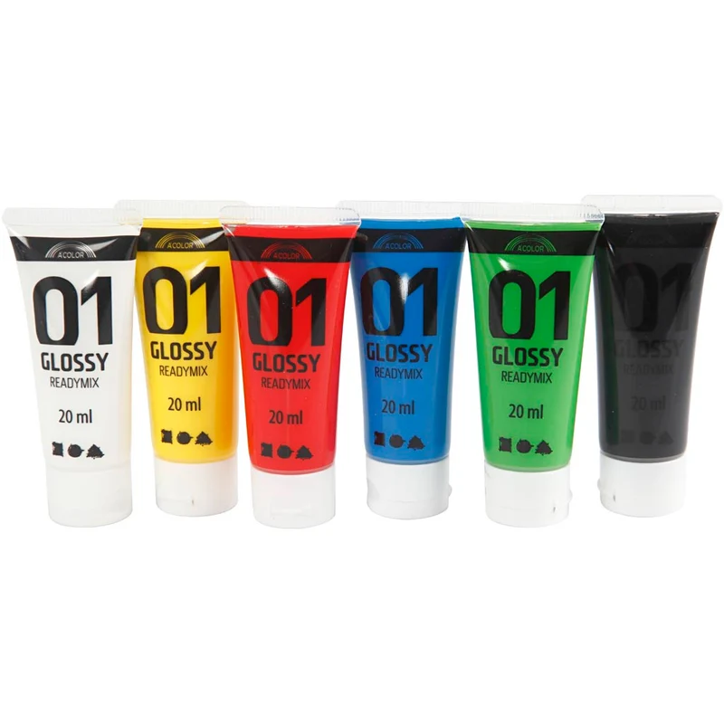 Acrylfarbe, glänzend, Standard-Farben, 6x20 ml/ 1 Pck [HOB-32003]