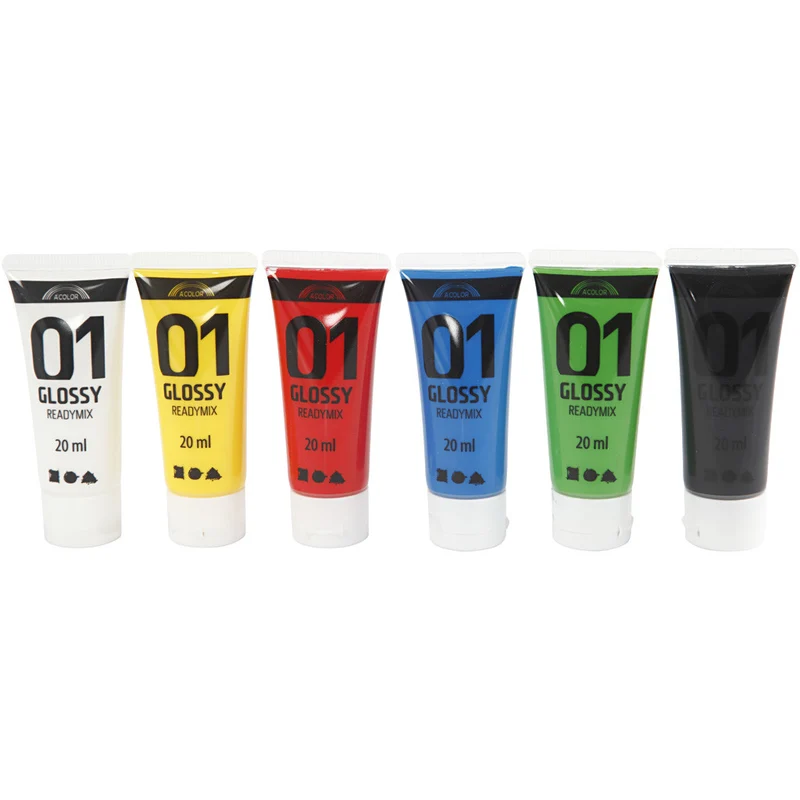 Acrylfarbe, glänzend, Standard-Farben, 6x20 ml/ 1 Pck [HOB-32003]